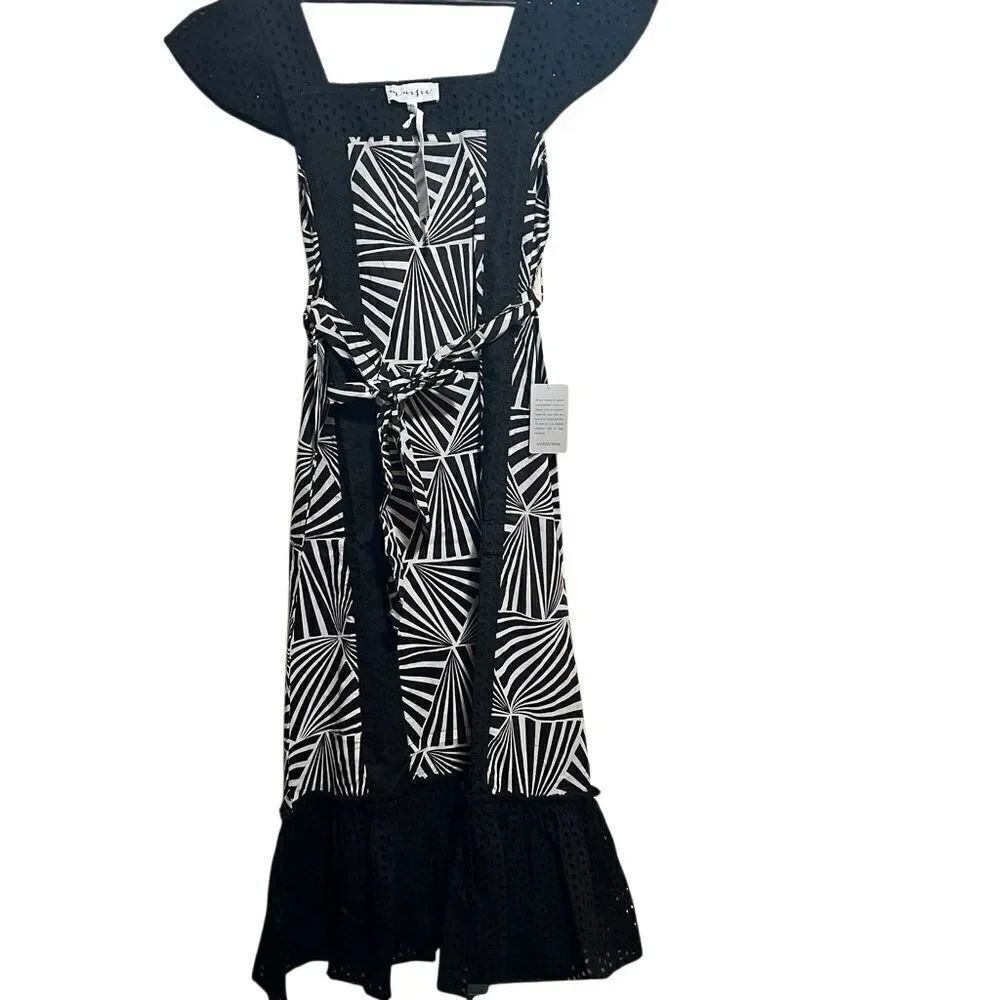Nordstrom Maisie Geometric Animal Print Black and White Patterned Midi Dress XS